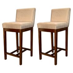 Kit 2 Banquetas Média Moderna para Bancada Lisboa Madeira Capuccino Suede Bege CCS
