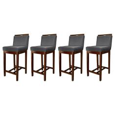 Kit 4 Banquetas Média para Bancada Ilha Líbia Madeira Capuccino Suede Cinza CCS