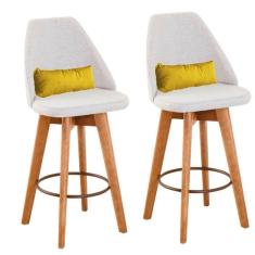 Kit 02 Banquetas Bege Claro E Almofada Corino Amarelo