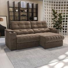 Sofá 260cm com Porta Copos Retrátil e Reclinável Premier Marrom