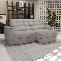 Sofá 260cm com Porta Copos Retrátil e Reclinável Premier Cinza