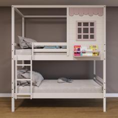 Beliche Casinha Reta Madeira Maciça Branco/ Rosa Housin