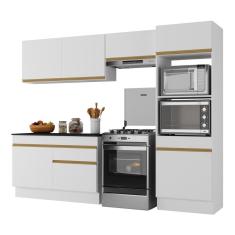 Armário De Cozinha Compacta 4 Peças Com Rodapé Mp2193 Made Multimóveis Branco/dourado Branco/dourado