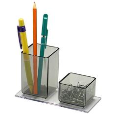 Porta Lápis e Clips Acrílico, Fume, Acrimet