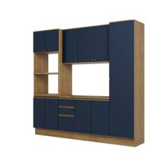 Cozinha Compacta Celeste Kappesberg 100% Mdf Nogueira/azul 240cm
