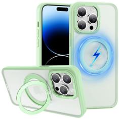 ZHK Anel rotativo de 360° para iPhone 14 Pro Max, capa magnética, [à prova de quedas de grau militar] [painel traseiro fosco translúcido] Capa de telefone fina antiderrapante fosca para iPhone 14 Pro