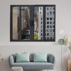 Janela Vitrô de Alumínio 4 Folhas Preto 120 X 150cm Linha 25