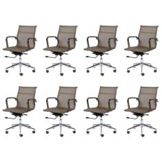 Kit 8 Cadeiras Para Escritorio Diretor Esteirinha Tela Mesh 3303