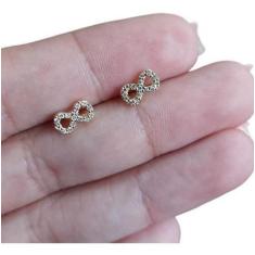 Brinco Infantil Infinito Zirconia 2 Furo - Prateado - De Castro Joias