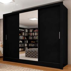 Guarda Roupa Casal Layla 3 Pts Espelho Central Preto Fosco - A Móveis 