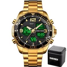 Relógio Masculino Skmei 1649 Anadigital Esporte Casual Luxo, Dourado