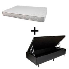 Cama Box Baú Solteiro 88 Tecido Sintético Preto Com Colchão Solteiro Roma Espuma D45 Bege 55x88x188