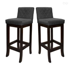 Kit 2 Banquetas Alta para Balcão Tóquio em Madeira Maciça Matelassê Suede Cinza CCS