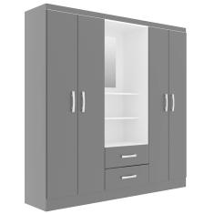 Guarda Roupa Capelinha Evidencia Solteiro com Espelho 4 Portas 2 Gavetas Cor Preto