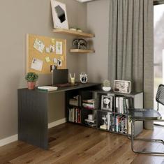 Mesa Escrivaninha em L 8 Nichos Barcelona Preto