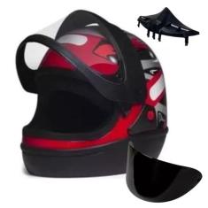 Capacete San Marino Automático Vermelho Mais Narigueira Big Viseira Ex