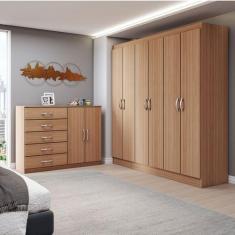 Guarda-Roupa Luna 6 Portas 2 Gavetas com Cômoda 2 Portas 5 Gavetas Dem