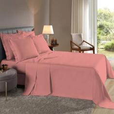 Lençol Queen 4 Pçs Fronha com Abas Percal 180 Fios - RAFALORO, Rosê
