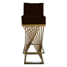 Banqueta Luma Base de Ferro Sued Marrom - D'Classe Decor