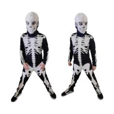 Fantasia infantil meninos esqueleto Halloween longa com touca - Kids, 