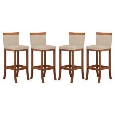 Kit 4 Banquetas Média Encosto Estofado 38x92 Cm Paris Madeira Maciça C