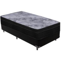 Cama Box Preto e Colchão Airtech Pampa Molas ensacadas Solteiro Ortobo