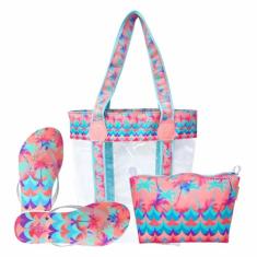 Kit Feminino Praia Transparente Coqueiros Chinelo Necessaire Magicc Bolsas KIT-222
