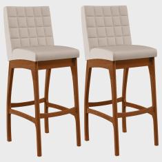 Kit 02 Banquetas Altas Para Cozinha Sala de Jantar Fixa Mila L02 Suede Bege - Lyam Decor