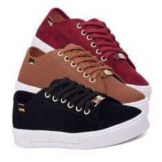 Kit 3 Pares Tenis Casual Feminino Sola Alta Flatform Sapato Básico - L