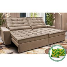 Sofá Retrátil E Reclinável 2,12m Molas Ensacadas Cama Inbox Catar Velusoft Bege