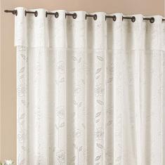 Cortina Luna 2,00M X 2,50M Palha Tecido Renda Floral Leve Para Sala Ou Quarto