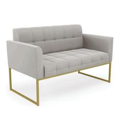 Sofá Namoradeira Elisa Veludo Base Metálica Industrial Dourado - D'rossi Cor Cinza