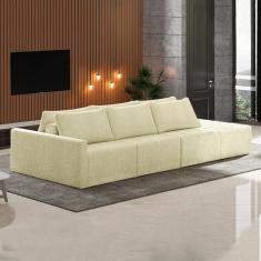 Sofá Ilha Modulado Milos 312cm Puff Lateral Bouclê Off White G33 - Gran Belo