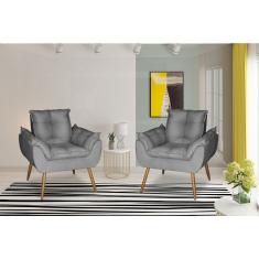 Kit 2 Poltronas Opala Decorativa Suede Cinza