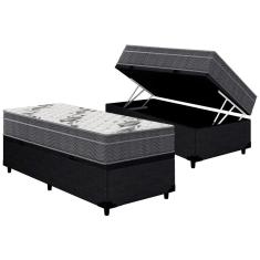 Cama Box Baú Solteiro: Colchão Espuma Ortobom D33 / EP Airtech 100 + Base CRC Courano Black(88x188)