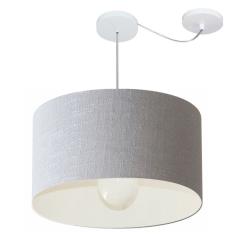 Lustre Pendente Cilíndrico Com Desvio Md-4234 Cúpula Em Tecido 60x30cm Rustico Cinza - Bivolt