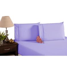 Lençol fronha algodão 180 fios 3 peças lilás ponto palito