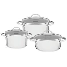 Jogo de Panelas Tramontina Una em Aço Inox com Fundo Triplo e Tampas de Vidro 3 Peças