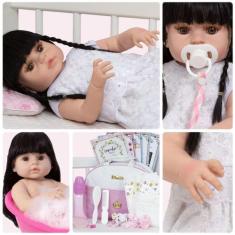 Boneca Reborn Realista Morena Pode Banho Bolsa + 20 Itens - Cegonha Re