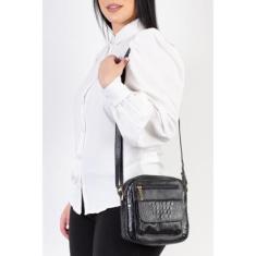 Bolsa transversal pequena de couro croco Clarice-Feminino