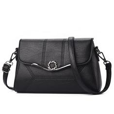 Bolsas transversais de aba média para mulheres bolsa de couro acolchoada feminina casual bolsa de axila bolsas de ombro simples, Preto