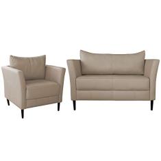 Conjunto Sofá 2 Lugares com Poltrona Pés Palito Lubbock Couro Bege - Gran Belo