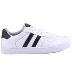 Tenis Masculino Sapatenis Em Couro Branco Com Preto Mr Gutt