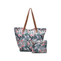 Bolsa Feminina Saco Estampada Floral Zíper + Necessaire