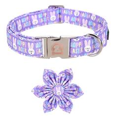 MR. CHUBBYFACE Coleira de Páscoa para cães de coelho roxo com flor ajustável gravata borboleta para cães pequenos, médios e grandes