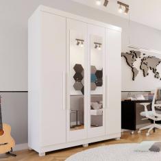 Guarda-roupa Solteiro 4 Portas 3 Gavetas com Espelho com Pés Roma Espresso Móveis Branco