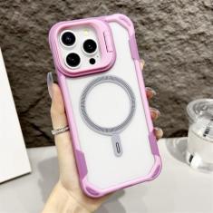 Suporte de câmera capa transparente acrílica magnética para iPhone 15 13 Pro Max 14 Plus Capa de telefone transparente em cor contrastante, rosa, para iPhone 14 Pro