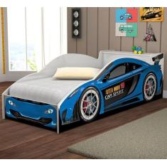 Cama Carro Infantil Com Baú e Grade de Proteção - VITAMOV, Azul