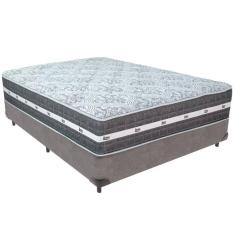 Cama Box Cinza E Colchão Black Graphite Molas Ensacadas Casal Anjos