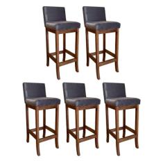 Kit 5 Banquetas Alta Estofada para Bancada de Cozinha Espanha Madeira 